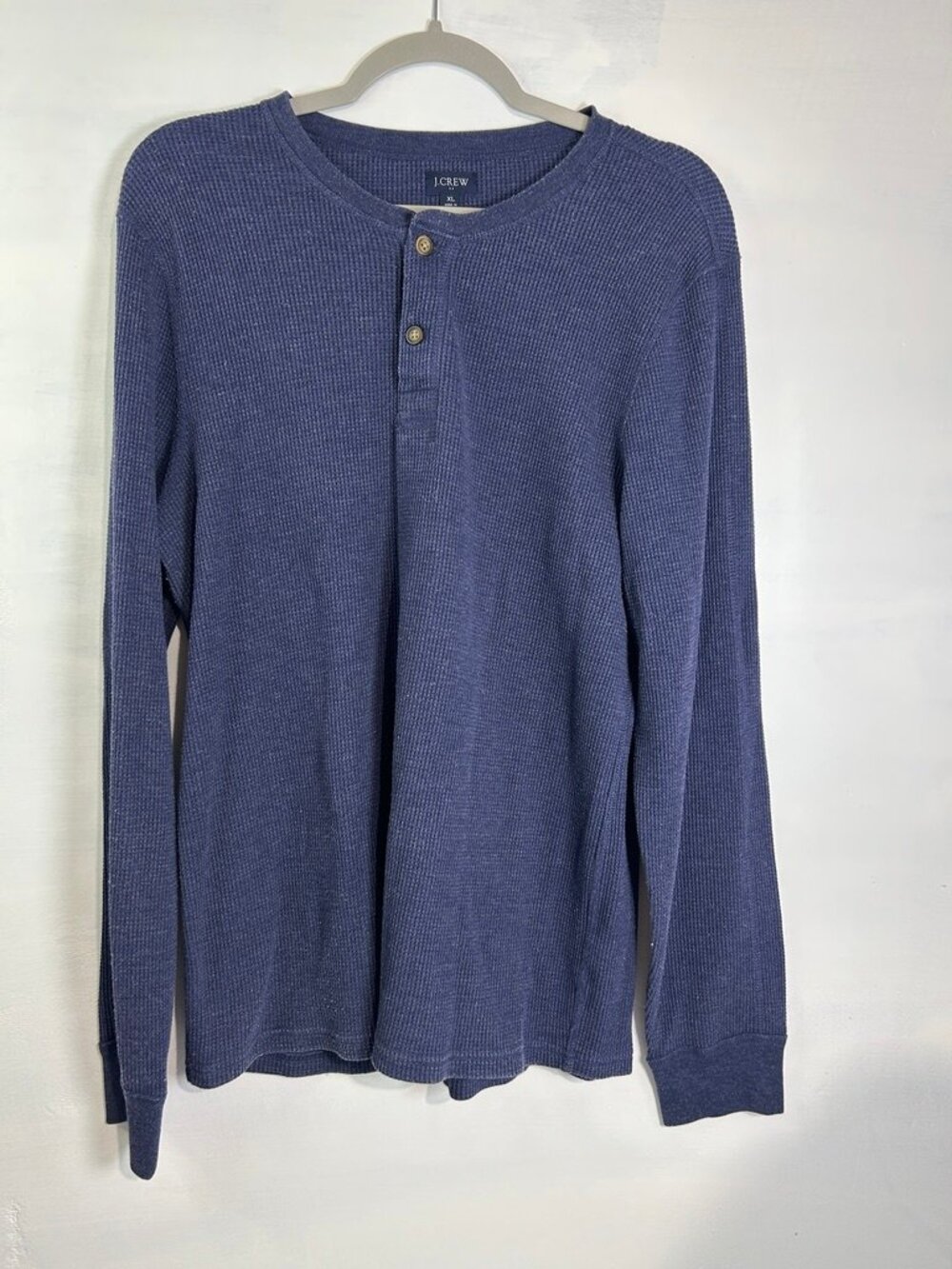 J.Crew XL Blue WaffleKnit HenleyThermal Shirt Classic Old Money Capsule Normcore